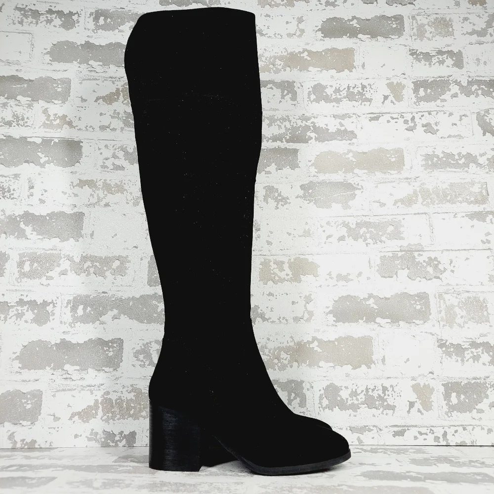 NEW BP. Luke Black Side Zip Block Heel Over The Knee Boots A398 - Picture 4 of 12